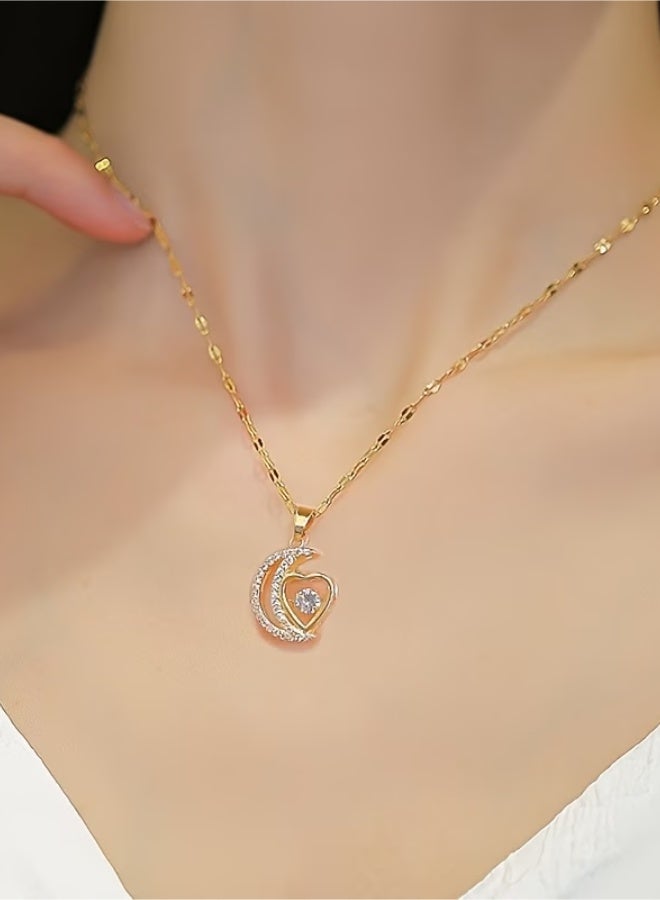 aeen Elegant 14K Gold Plated Heart & Moon Pendant Necklace for Women – Hypoallergenic Romantic Jewellery, Perfect Gift for Mom, Wife & Mother’s Day - Image 2