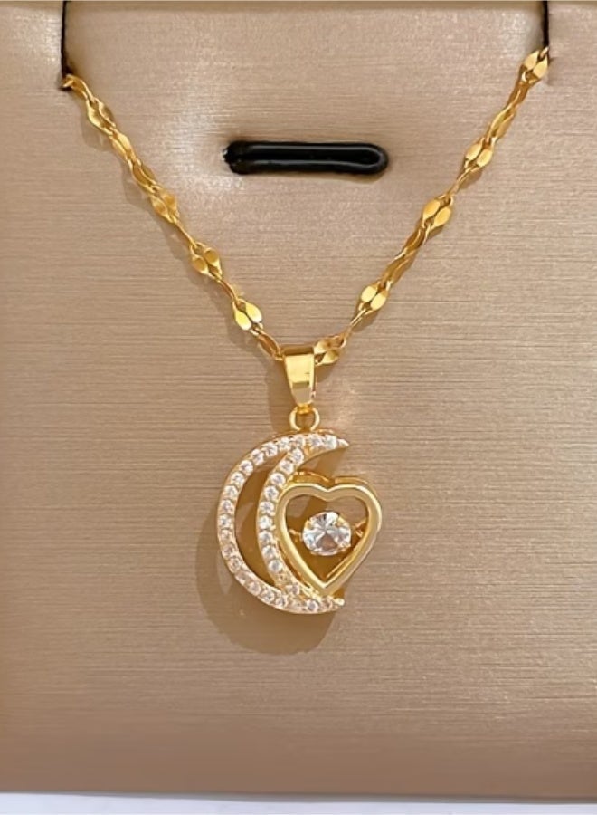 aeen Elegant 14K Gold Plated Heart & Moon Pendant Necklace for Women – Hypoallergenic Romantic Jewellery, Perfect Gift for Mom, Wife & Mother’s Day - Image 5
