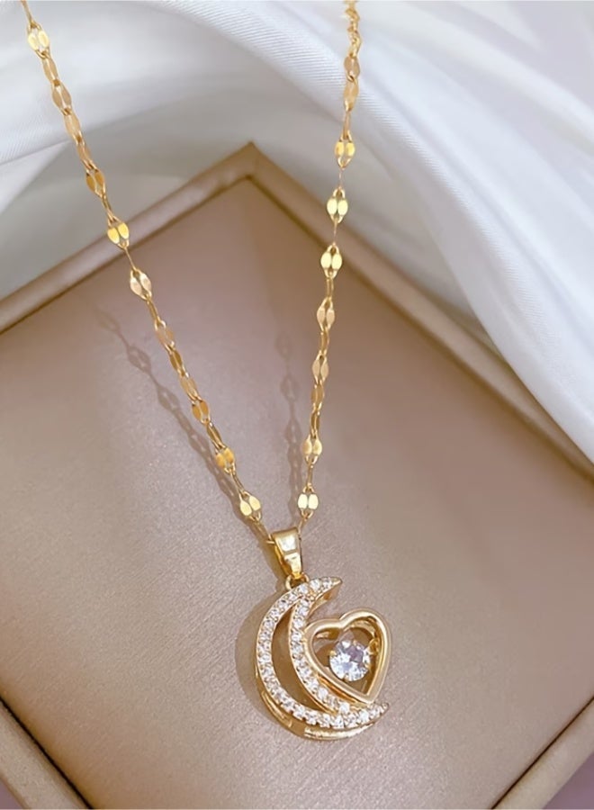 aeen Elegant 14K Gold Plated Heart & Moon Pendant Necklace for Women – Hypoallergenic Romantic Jewellery, Perfect Gift for Mom, Wife & Mother’s Day - Image 3