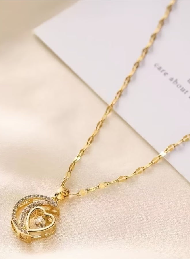 aeen Elegant 14K Gold Plated Heart & Moon Pendant Necklace for Women – Hypoallergenic Romantic Jewellery, Perfect Gift for Mom, Wife & Mother’s Day - Image 4