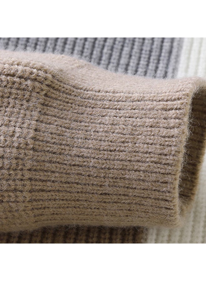 Playboy Men's Pullover Sweater Spring Autumn Winter Stretch Casual Crew Neck Warm Knit Khaki 2XL - Image 2