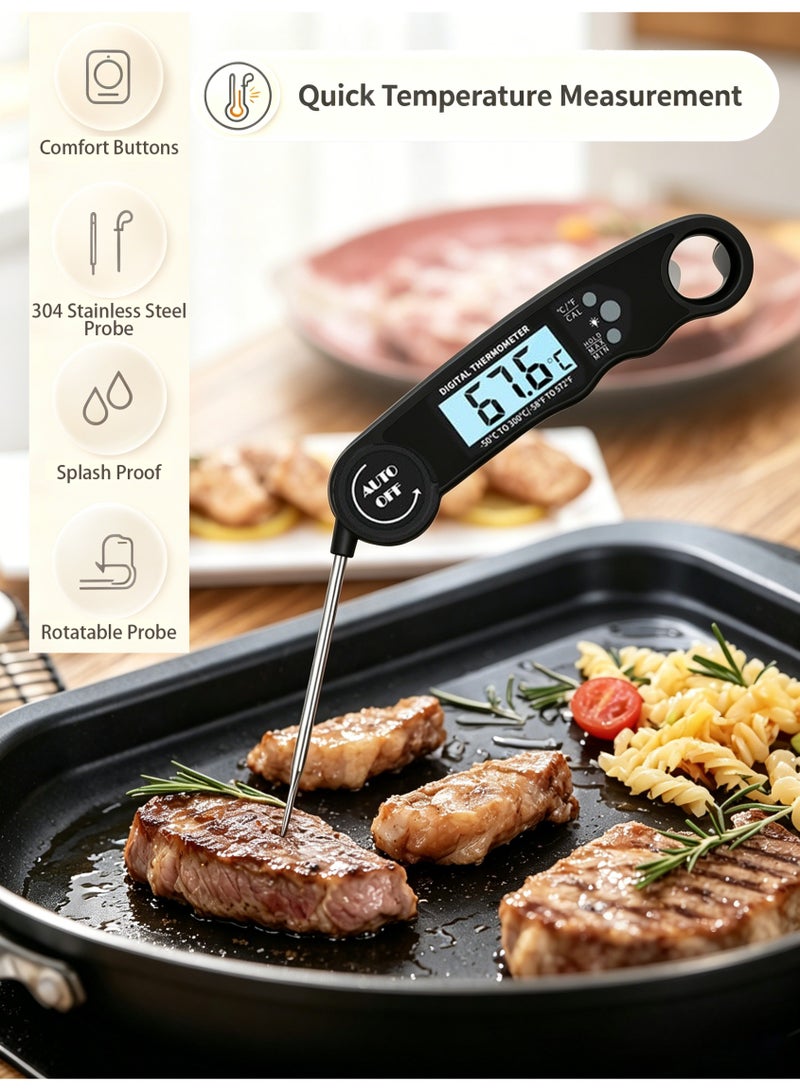 viola Digital Meat Thermometer for Cooking with Ambidextrous Backlit Waterproof Kitchen Food BBQ Grill Smoker Oil Fry Candy Instant Read Thermometer Black - Image 1
