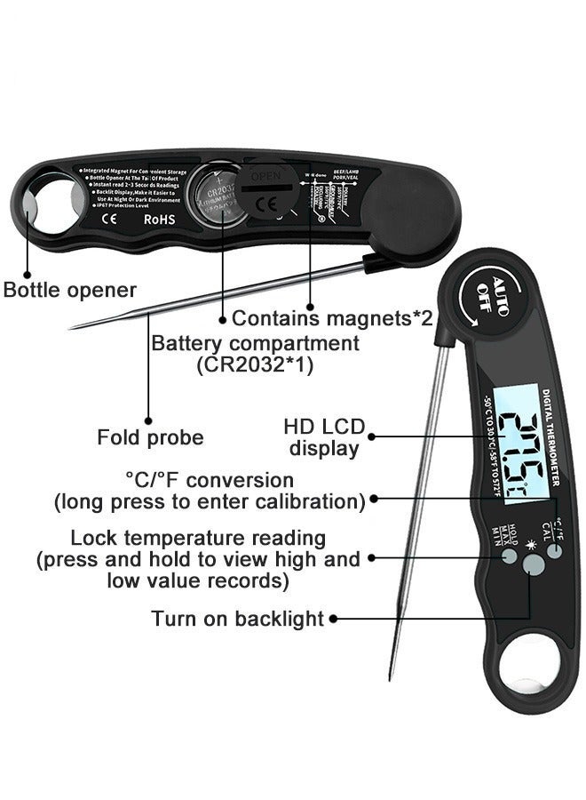 viola Digital Meat Thermometer for Cooking with Ambidextrous Backlit Waterproof Kitchen Food BBQ Grill Smoker Oil Fry Candy Instant Read Thermometer Black - Image 3