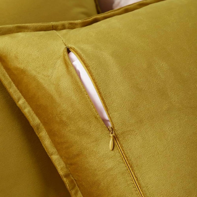 VAKADO Throw Pillow Covers 18x18 Set of 2 Gold Velvet Decor Decorative Couch Cushion Euro Pillowcases with Fringe Home Bed Decoration for Sofa Bedroom Office - Image 3