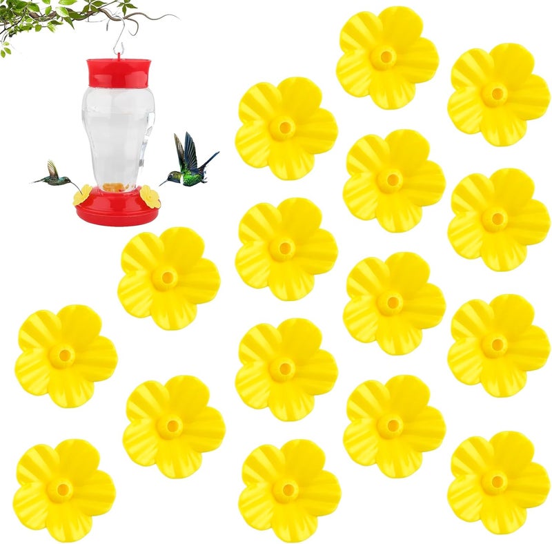 QIHOMPIB Hummingbird Feeder Parts, 16 PCS Hummingbird Feeder Replacement Flowers Yellow, Bee Guards for Hummingbird Feeders Perky Pet Hummingbird Feeder Parts Glass Plastic Hummingbird Feeder Base Replacement - Image 1
