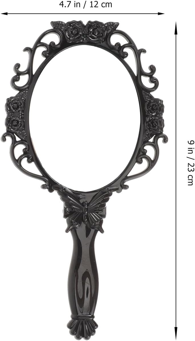 KASTWAVE 2-Pack Retro Handheld Vanity Mirrors, Black Circular Makeup Mirrors with Folding Design, Portable Antique Style Mirrors with Floral Details for Travel and Daily Use, 23x12cm - Image 5