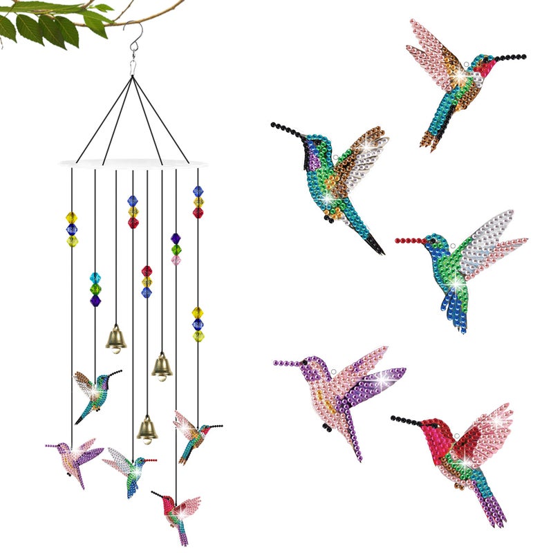 Vcekract Diamond Painting Kits, Hummingbird Diamond Art Wind Chimes, Diamond Art Kits for Adults, Adult Craft Kits for Garden Decor - Image 1