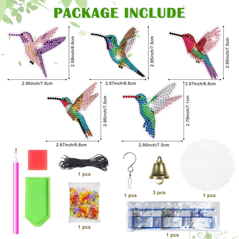 Vcekract Diamond Painting Kits, Hummingbird Diamond Art Wind Chimes, Diamond Art Kits for Adults, Adult Craft Kits for Garden Decor - Image 4