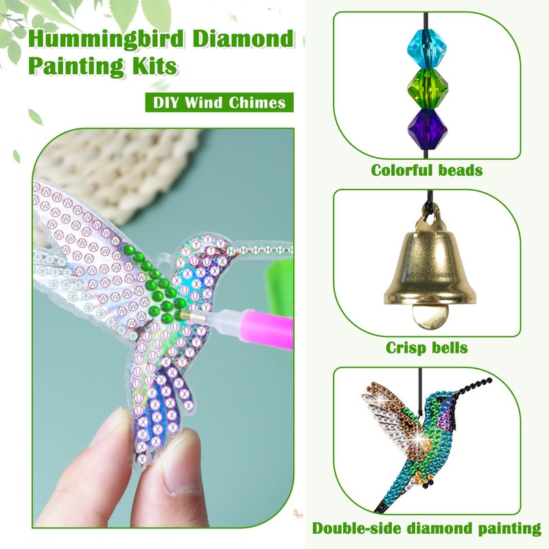 Vcekract Diamond Painting Kits, Hummingbird Diamond Art Wind Chimes, Diamond Art Kits for Adults, Adult Craft Kits for Garden Decor - Image 3
