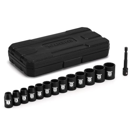 EMENTOL 14PCS 3/8"Dr. Standard Impact Socket Set, Metric, 12-Point, CR-V, 14 Pieces 3/8-Inch Drive Shallow Socket Set, 7mm - 19mm - Image 1