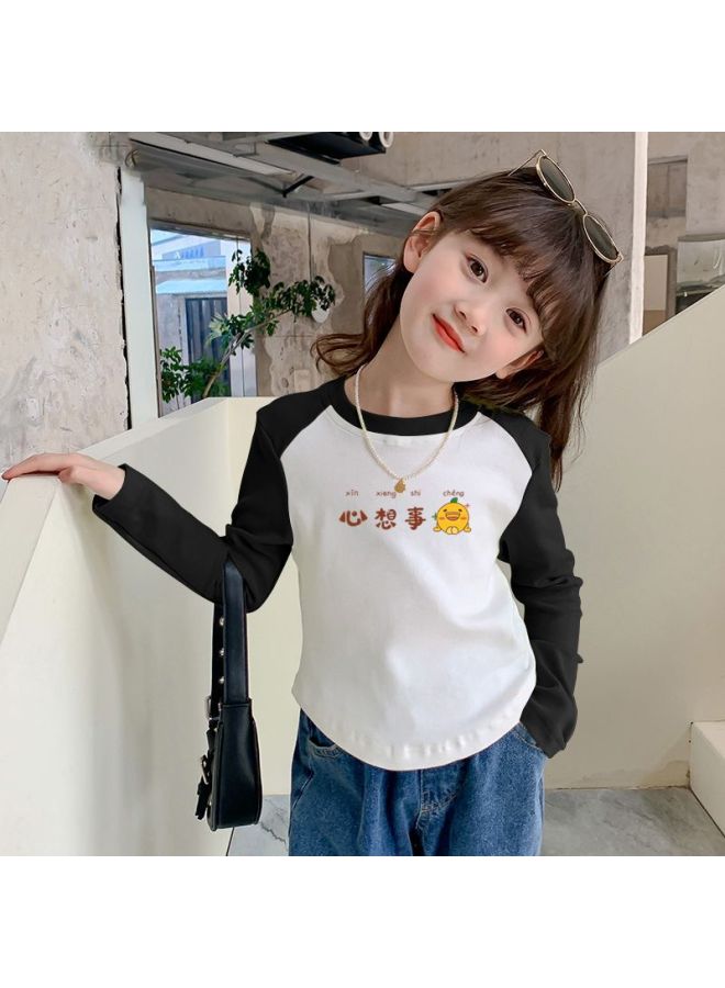 Girls' Pure Cotton Arc Color-blocking Base Shirt Spring/autumn New Children's Long Sleeve T-shirt Thin Version Medium/large Kids Clothing
