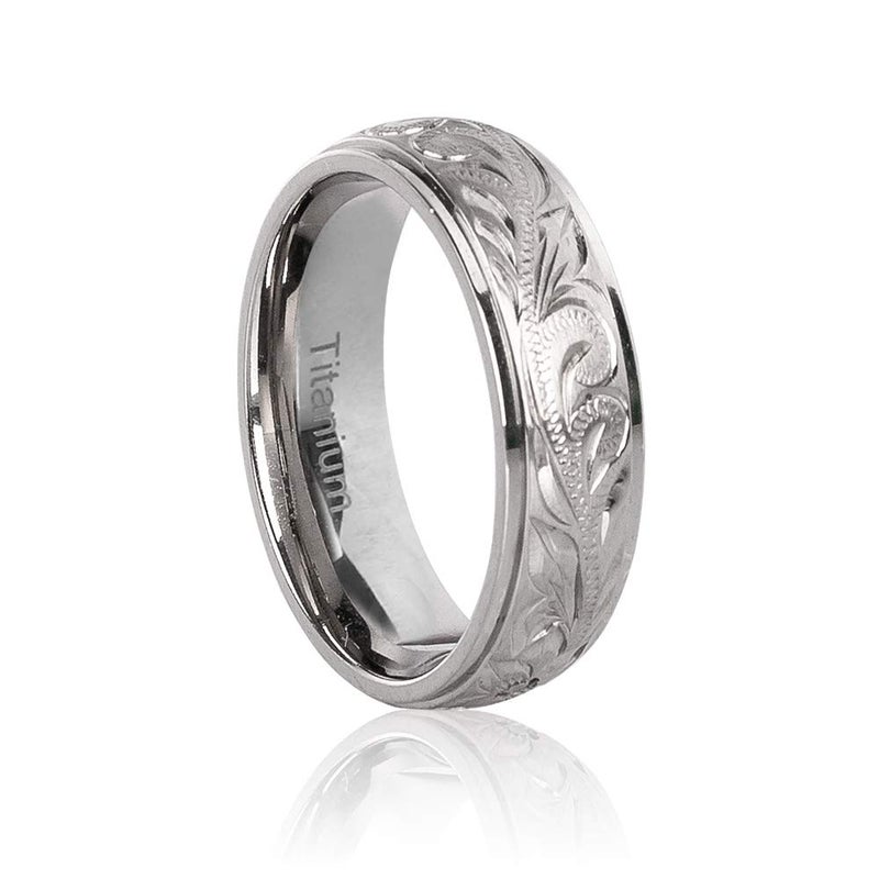 JUSTJANDM G23 Titanium Floral Design Wedding Ring Band for Men Women Engraved 6mm (9 (18.9mm)) - Image 2