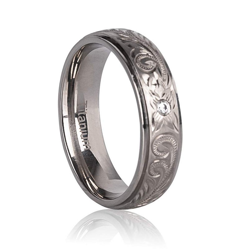 JUSTJANDM G23 Titanium Floral Design Wedding Ring Band for Men Women Engraved 6mm (9 (18.9mm)) - Image 1