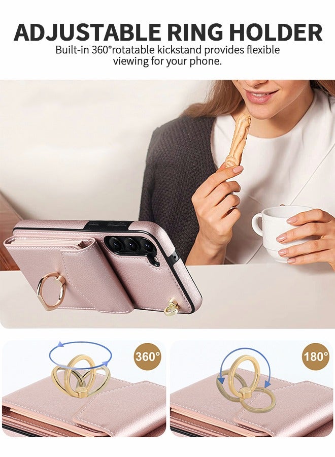 GROIC For Samsung Galaxy S23 Plus Case Wallet Case with Card Holder TPU Inner Shell Shockproof Wrist Strap 360°Rotation Finger Ring Kickstand Leather Phone Cover for S23 Plus 6.6 Inch - Image 4