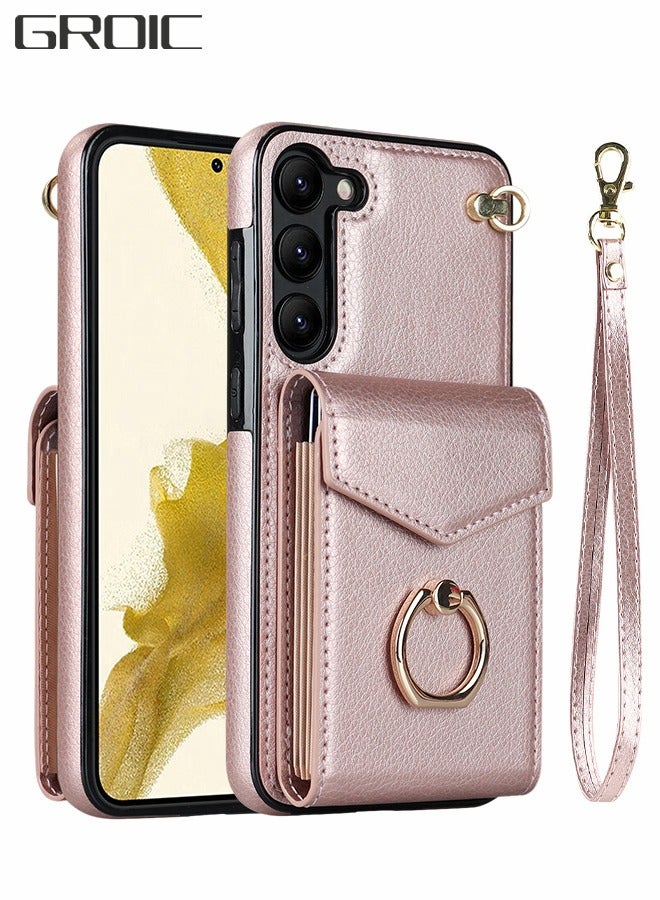 GROIC For Samsung Galaxy S23 Plus Case Wallet Case with Card Holder TPU Inner Shell Shockproof Wrist Strap 360°Rotation Finger Ring Kickstand Leather Phone Cover for S23 Plus 6.6 Inch - Image 1