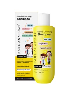 BARE ANATOMY Bare Anatomy Junior Gentle Cleansing Shampoo for Kids from 5-12 Years Tear-Free & Hypoallergenic pH 5.5 Coconut Milk Protein, Almond Oil, Vitamin E & Strawberry Vegan, 250 ml  - Image 1