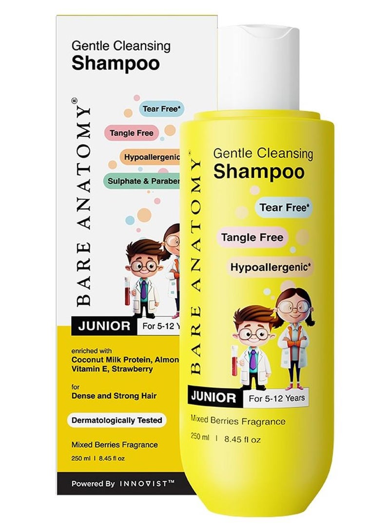 BARE ANATOMY Junior Gentle Cleansing Shampoo for Kids from 5-12 Years Tear-Free & Hypoallergenic pH 5.5 Coconut Milk Protein, Almond Oil, Vitamin E & Strawberry Vegan, 250 ml - Image 1