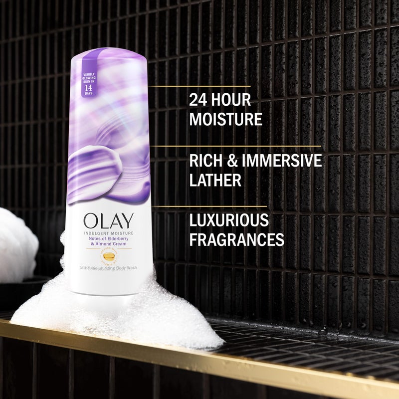Olay Body Wash for Women, Indulgent Moisture, 24hr Moisturizing & Nourishing Formula, Infused with Vitamin B3 Complex, Luxurious Fragrances, Elderberry & Almond Cream Scent, 20 fl oz - Image 2
