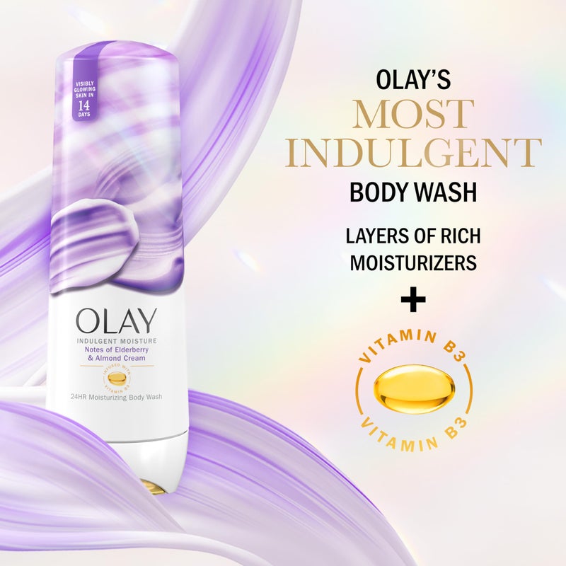Olay Body Wash for Women, Indulgent Moisture, 24hr Moisturizing & Nourishing Formula, Infused with Vitamin B3 Complex, Luxurious Fragrances, Elderberry & Almond Cream Scent, 20 fl oz - Image 4