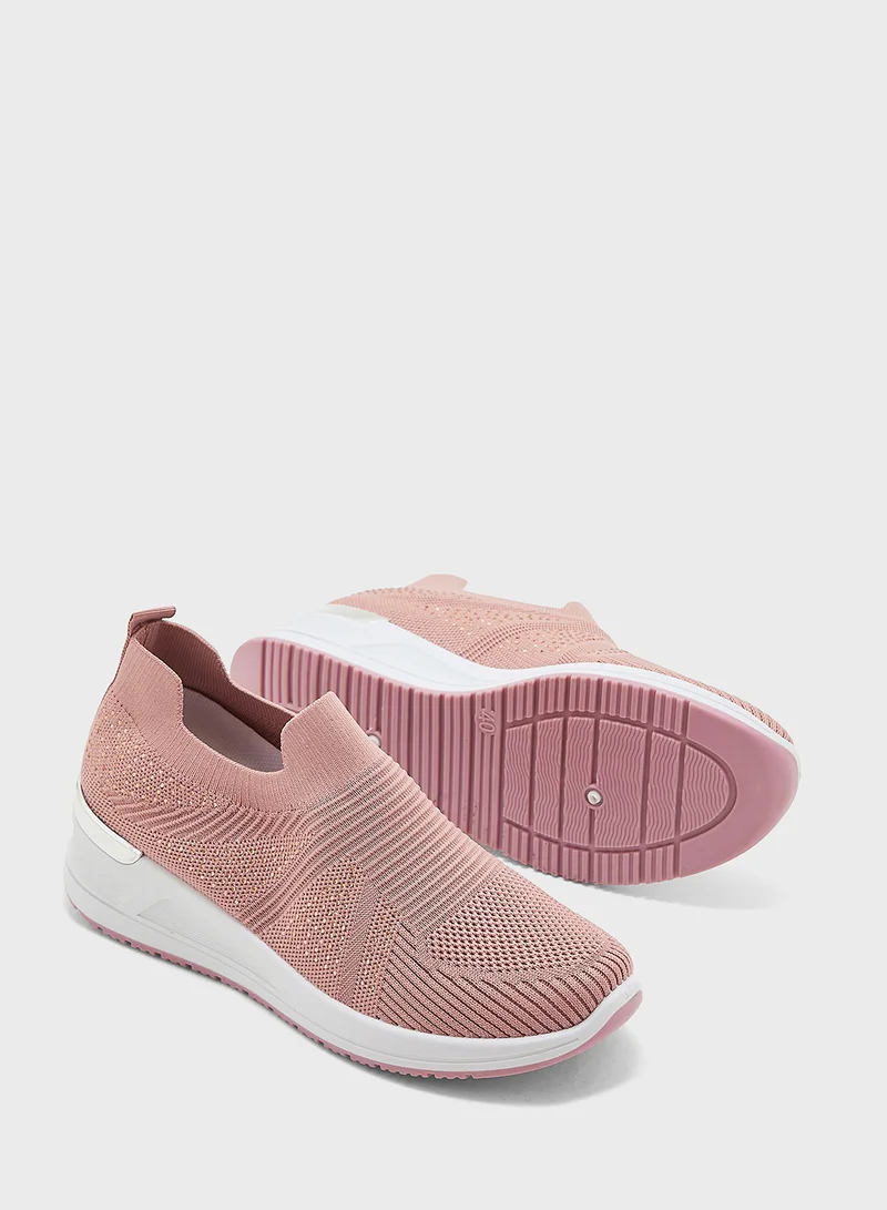 جينجر Diamante Detail Fly Knit Slip On  Comfort Shoe