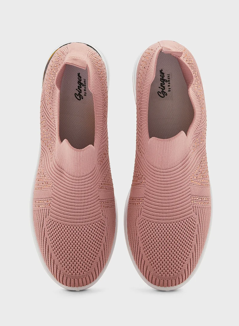 جينجر Diamante Detail Fly Knit Slip On  Comfort Shoe