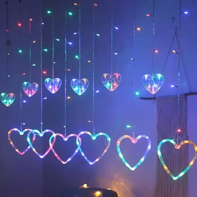 HUMAIZAR Heart Curtain LED Lights Fairy String Garland for Valentines Day Christmas Wedding Party Home Dcor HeartShaped Decoration Lights for New Year Festive Decor 12 PCS Multicolor - Image 2