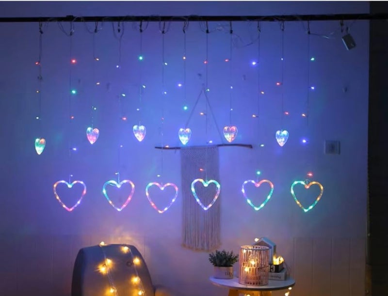 HUMAIZAR Heart Curtain LED Lights Fairy String Garland for Valentines Day Christmas Wedding Party Home Dcor HeartShaped Decoration Lights for New Year Festive Decor 12 PCS Multicolor - Image 4