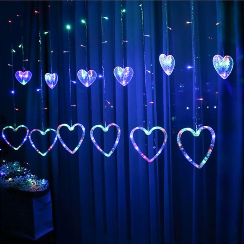 HUMAIZAR Heart Curtain LED Lights Fairy String Garland for Valentines Day Christmas Wedding Party Home Dcor HeartShaped Decoration Lights for New Year Festive Decor 12 PCS Multicolor - Image 1