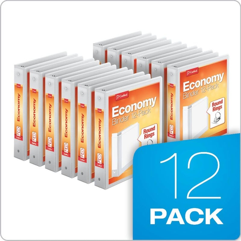 Cardinal Economy 3-Ring Binders, 1.5", Round Rings, Holds 350 Sheets, ClearVue Presentation View, Non-Stick, White, Carton of 12 (90631) - Image 3