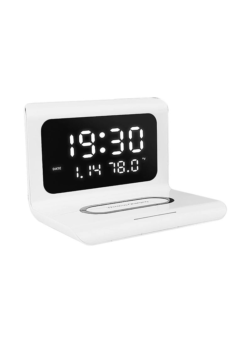 GGOOT Alarm Clock Wireless Charger LED Display Digital Clock with Date Calendar Temperature (White)  - Image 1