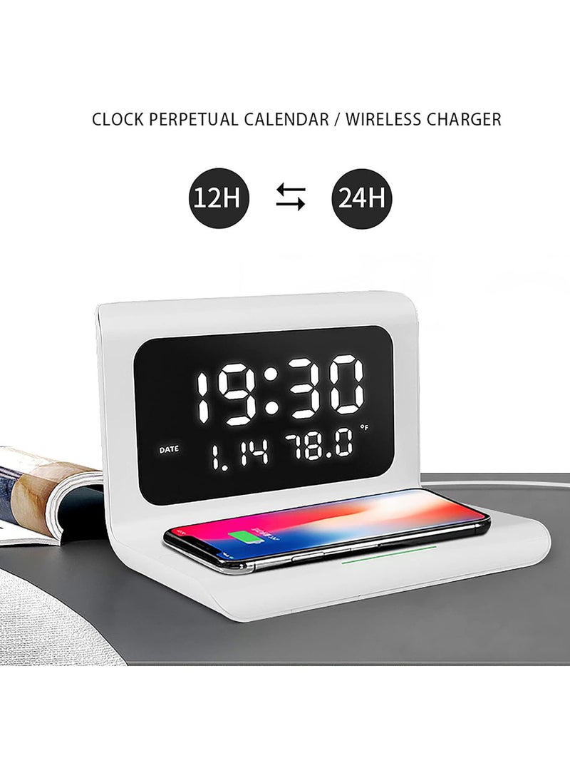 GGOOT Alarm Clock Wireless Charger LED Display Digital Clock with Date Calendar Temperature (White)  - Image 3