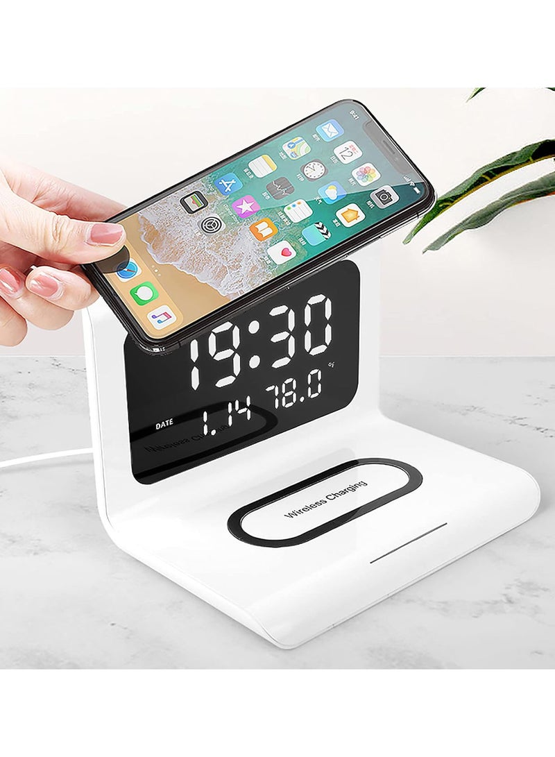 GGOOT Alarm Clock Wireless Charger LED Display Digital Clock with Date Calendar Temperature (White)  - Image 5