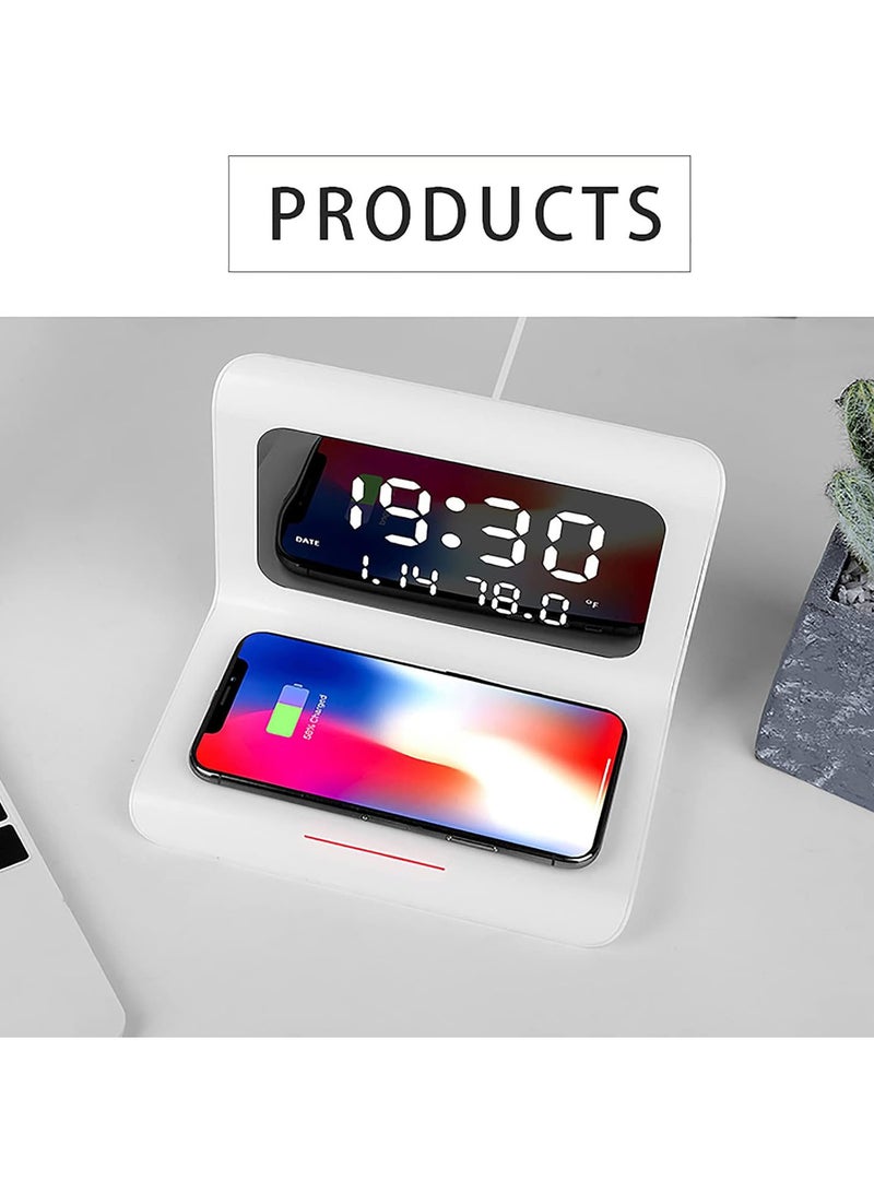 GGOOT Alarm Clock Wireless Charger LED Display Digital Clock with Date Calendar Temperature (White)  - Image 4