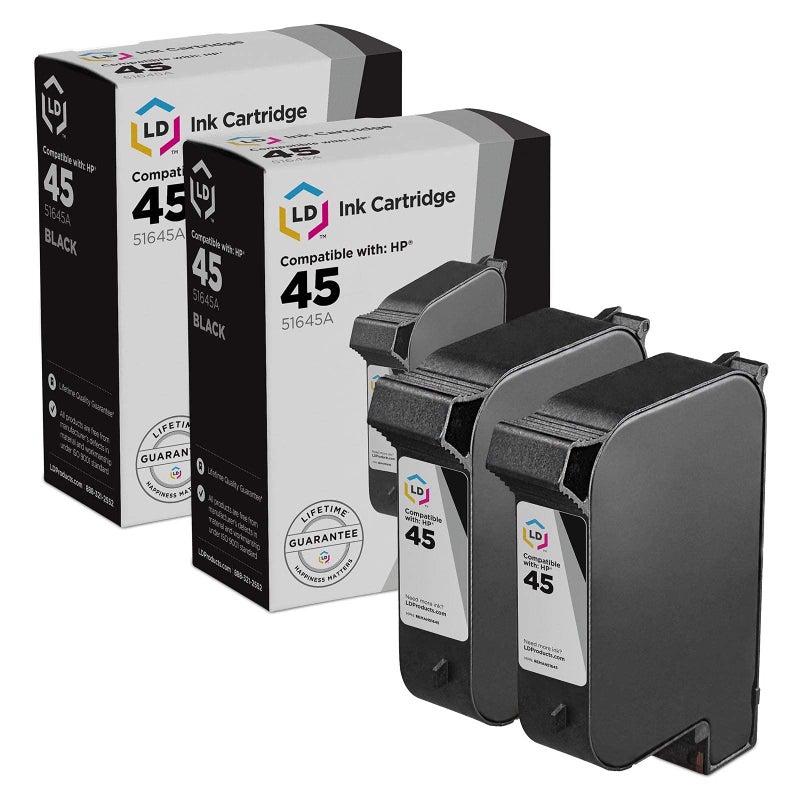 LD Products Remanufactured HP 45 51645A Ink Cartridge Replacements for PhotoSmart: 1000 1100 1100xi 1115 1115cvr 1215 1215vm 1218 1218xi 1315 1315vm P1000 P1000xi P1100 P1100xi P2100 (Black 2-Pack) - Image 1