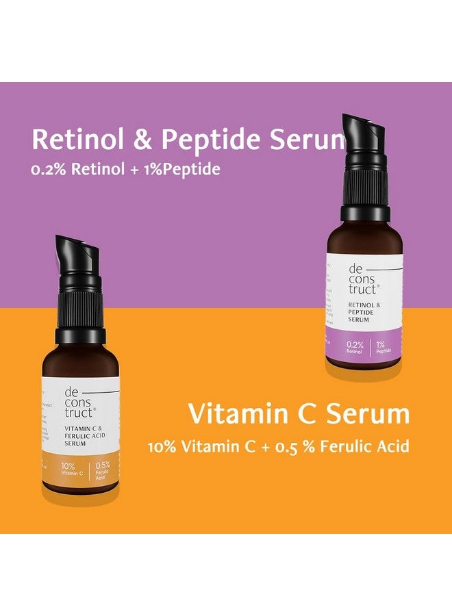 Deconstruct مجموعة سيروم الوجه بفيتامين C 10% + ريتينول 0.2% | لمكافحة الشيخوخة، والتفتيح | سيروم لبشرة متألقة | مناسب للمبتدئين | لجميع أنواع البشرة | 30 مل لكل منهما | عبوة من 2 - Image 2
