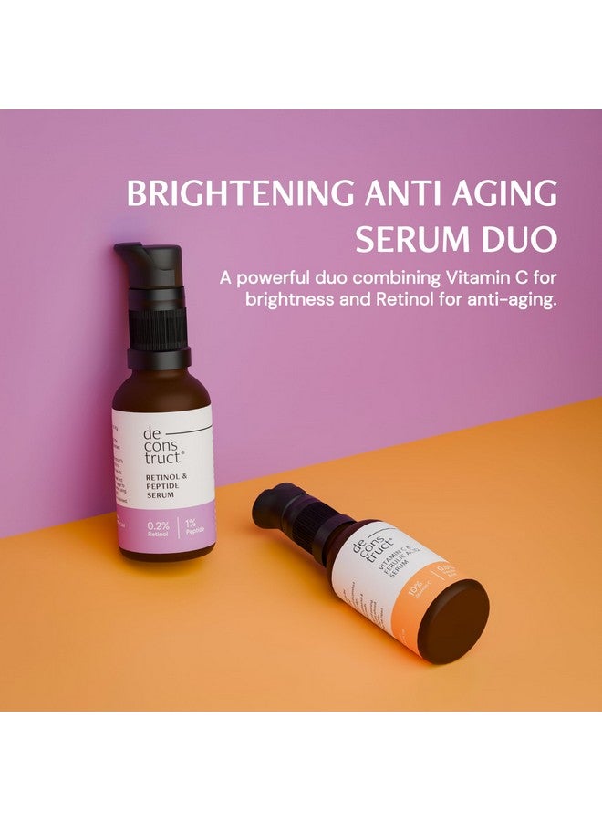 Deconstruct مجموعة سيروم الوجه بفيتامين C 10% + ريتينول 0.2% | لمكافحة الشيخوخة، والتفتيح | سيروم لبشرة متألقة | مناسب للمبتدئين | لجميع أنواع البشرة | 30 مل لكل منهما | عبوة من 2 - Image 3