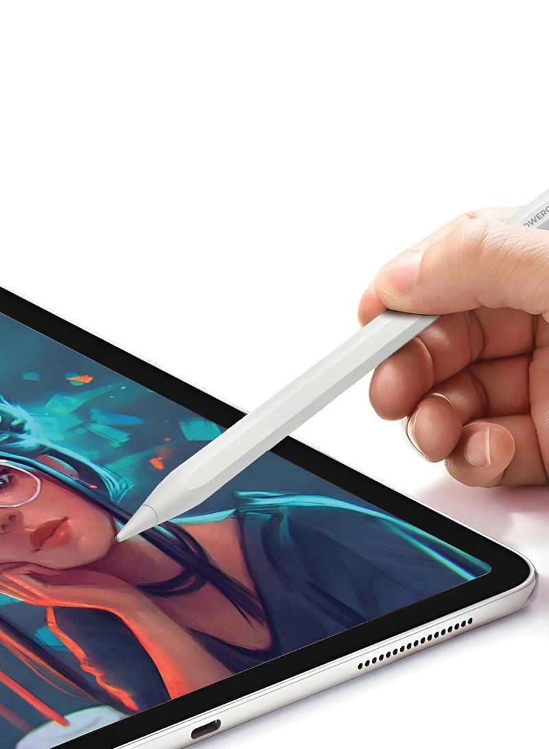 Powerology Néotec Active Stylus Pen with Wireless Charging & Gesture Control / Magnetic Pencil compatible with iPad Pro/Air/Mini (2018 & later) / with Tilt Sensitivity & Palm Rejection - White - Image 2