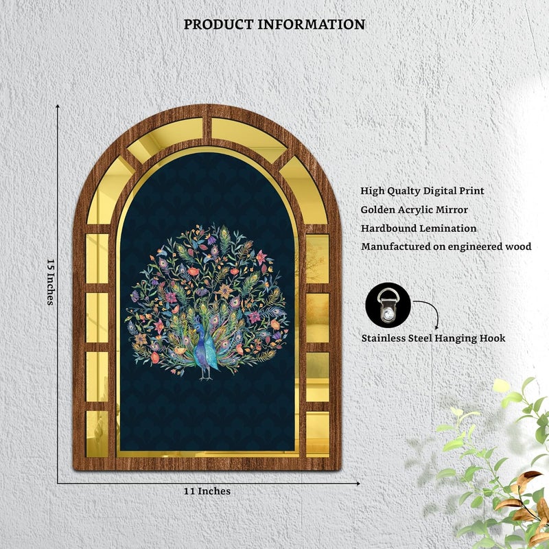 IT2M Wooden Mirror Style Mayuri Wall Art For Home Décor Items|Wall Décor Items|Room Decortaion Items For Bedroom|Wall Décor Item For Living Room|Office Décor|Gift Items|Set Of 2 - Image 2