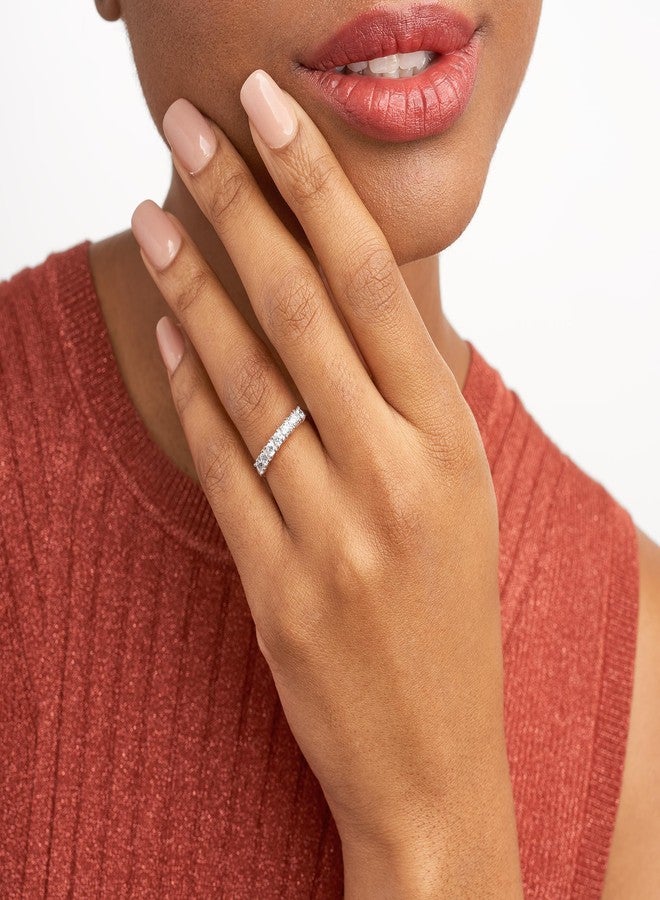 مورجان آند بايدج خواتم زفاف من مورغان آند بيج مطلية بالبلاتين من الفضة الإسترليني عيار 925 للنساء - خاتم خطوبة من الزركونيا المكعبة قابل للتكديس بسبعة أحجار مرصعة بسبعة شوكات، خواتم زفاف للنساء مقاس 7 - Image 2