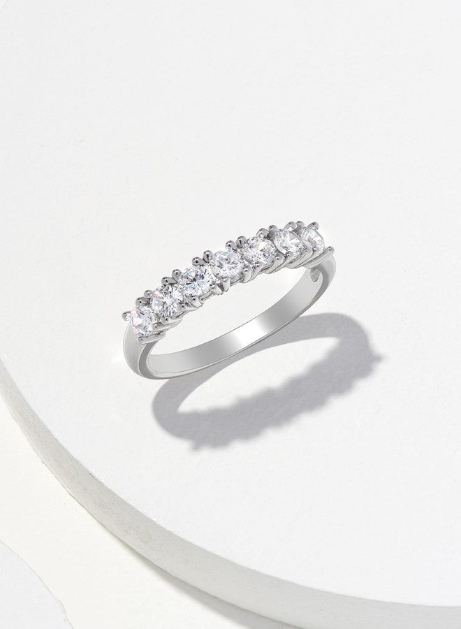 مورجان آند بايدج خواتم زفاف من مورغان آند بيج مطلية بالبلاتين من الفضة الإسترليني عيار 925 للنساء - خاتم خطوبة من الزركونيا المكعبة قابل للتكديس بسبعة أحجار مرصعة بسبعة شوكات، خواتم زفاف للنساء مقاس 7 - Image 5