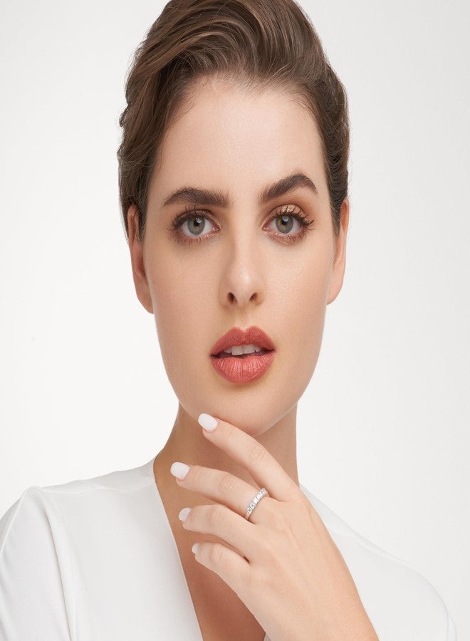 مورجان آند بايدج خواتم زفاف من مورغان آند بيج مطلية بالبلاتين من الفضة الإسترليني عيار 925 للنساء - خاتم خطوبة من الزركونيا المكعبة قابل للتكديس بسبعة أحجار مرصعة بسبعة شوكات، خواتم زفاف للنساء مقاس 7 - Image 4