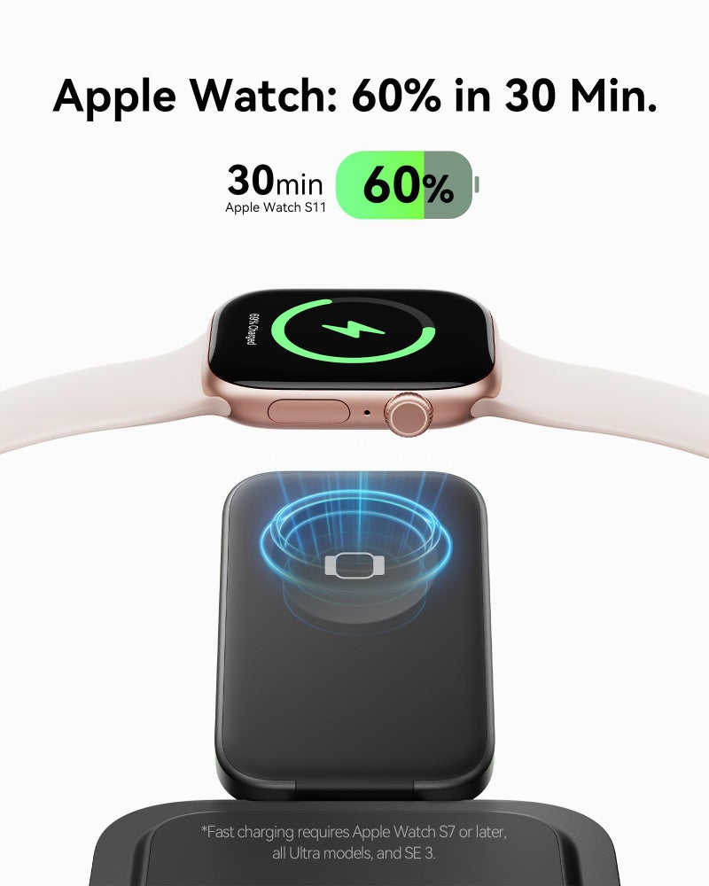INIU 3-in-1 Charging Station for Apple Device, Qi2 Certified 15W Fast Magnetic Wireless Charger Dock, Travel Charging Compatible with Mag-Safe for iPhone 17 16 15 14 13 12 Series, Apple Watch &AirPods - Image 4