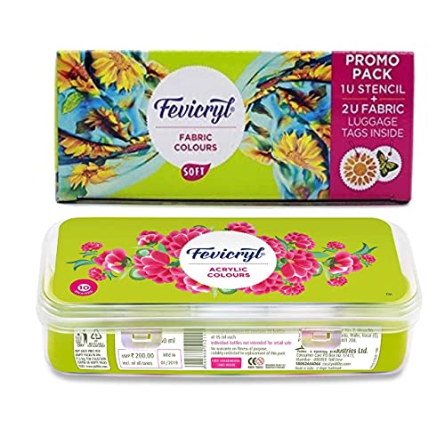 Pidilite Fevicryl Sunflower Kit, Set Of 2 - Acrylic Colour And Fabric Color (10X15Ml) Each, Multicolor - Image 1