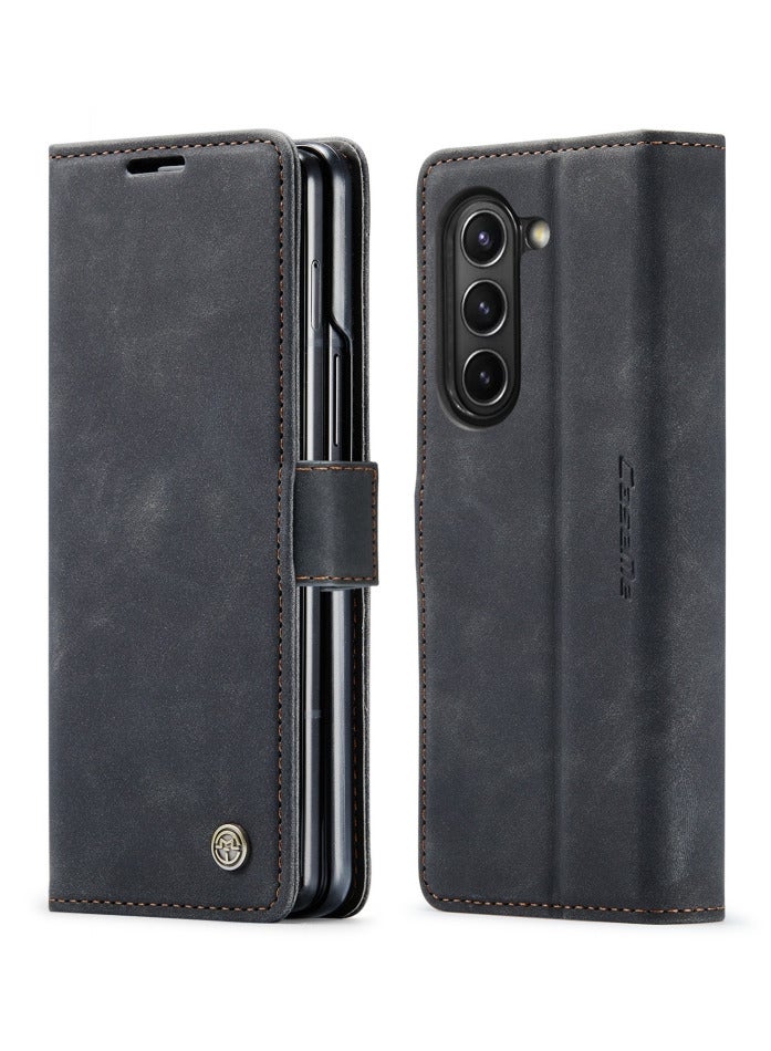 CaseMe Samsung Galaxy Z Fold 4 Case Wallet, for Samsung Galaxy Z Fold 4 Wallet Case Book Folding Flip Folio Case with Magnetic Kickstand Card Slots Protective Cover - Black - Image 1