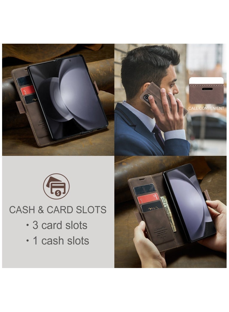 CaseMe Samsung Galaxy Z Fold 4 Case Wallet, for Samsung Galaxy Z Fold 4 Wallet Case Book Folding Flip Folio Case with Magnetic Kickstand Card Slots Protective Cover - Black - Image 3