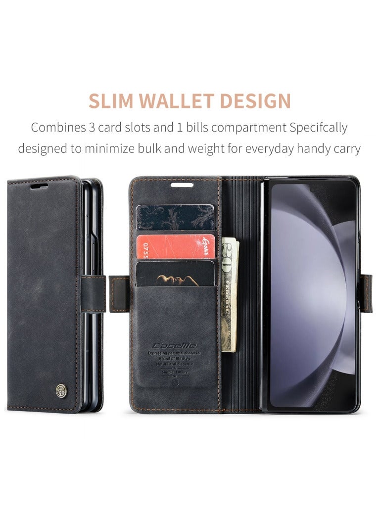 CaseMe Samsung Galaxy Z Fold 4 Case Wallet, for Samsung Galaxy Z Fold 4 Wallet Case Book Folding Flip Folio Case with Magnetic Kickstand Card Slots Protective Cover - Black - Image 4