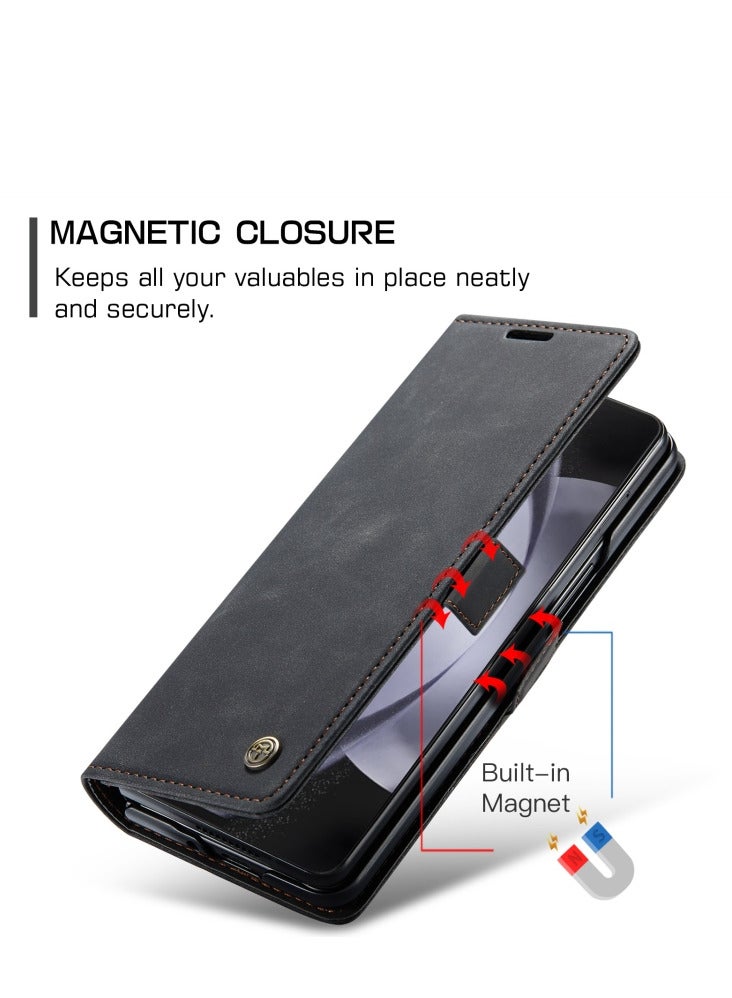 CaseMe Samsung Galaxy Z Fold 4 Case Wallet, for Samsung Galaxy Z Fold 4 Wallet Case Book Folding Flip Folio Case with Magnetic Kickstand Card Slots Protective Cover - Black - Image 5