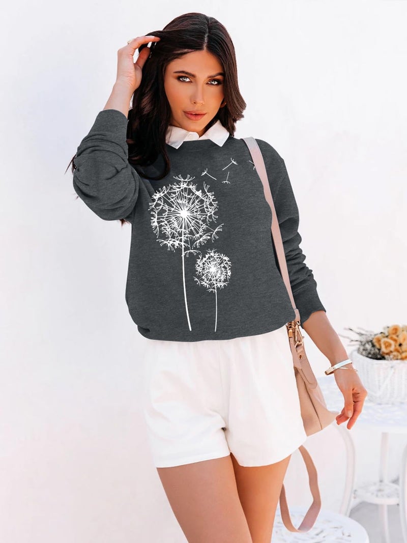 BANGELY Womens Dandelion Sweatshirt Hope Love Floral Graphic Shirt Casual Crewneck Tee Loose Long Sleeve Pullover Tops Grey - Image 5
