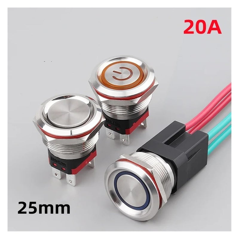 25 مم مفتاح زر معدني 20 أمبير تيار عالي 24 فولت 220 فولت قفل ذاتي إعادة ضبط مقاوم للماء - Image 4