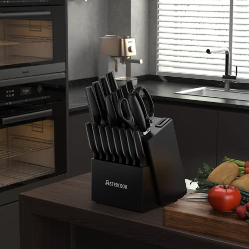 Astercook Knife Set, Astercook 21 Pieces Knife Sets for Kitchen with Block, Dishwasher Safe Kitchen Knife Set with Built-in Sharpener, German Stainless Steel Black Knife Block Set - Image 5